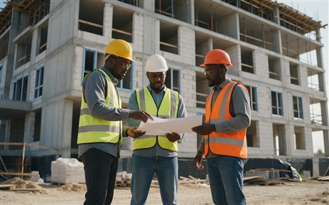 Hybrid Contracting Limited team discussing a project on site